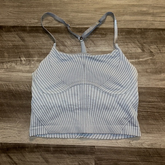 lululemon athletica Tops - Lululemon Light Blue Ribbed Yoga Shelf Bra Racerback Crop Tank